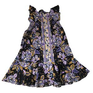 Free People Summer In Tulum Top Ruffle Purple Floral Dark Combo Size Medium